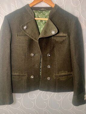 Vintage Austrian Loden Wool Double-Breasted Trachten Jacket